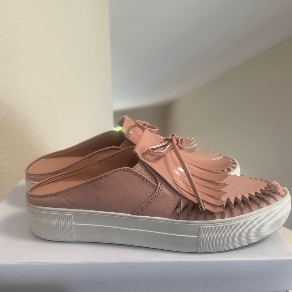 J/Slides Amara Fringe Mule Women's Size 7 Pink Leather Mules